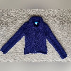 Barney's CO-OP Purple Chunky Knit‎ Wool Collared Button Cardigan Womens Small